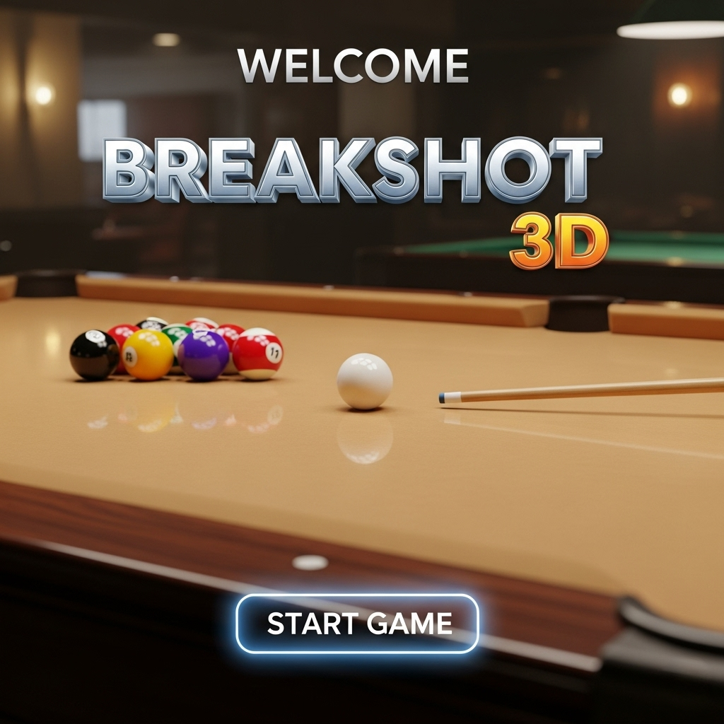 Breakshot 3D gameplay view showing the 8-ball pool table and in-game interface